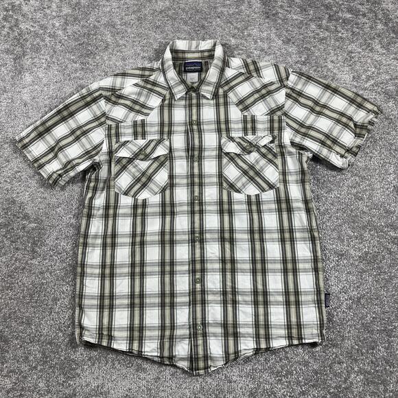 Patagonia Shirt Mens Small Three Trees Embroidery Button Up Short Sleeve Plaid - Picture 2 of 10